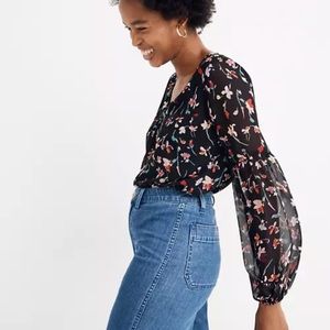 Madewell Shirred Sleeve Drifting Flowers Top